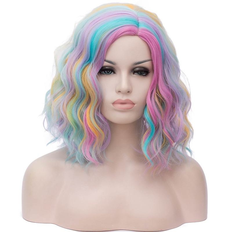 16 Rainbow Wigs for Kids Girls Short Curly Bob Wavy Women Wig Body Wave  Cosplay Daily Party Wigs Unicorn Wigs Halloween Wigs