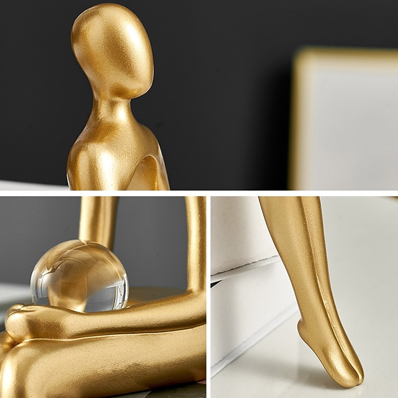 Golden Abstract Figure Ornament Decorative Objects Resin Modern Contemporary for Home Decoration Gifts 1pc2