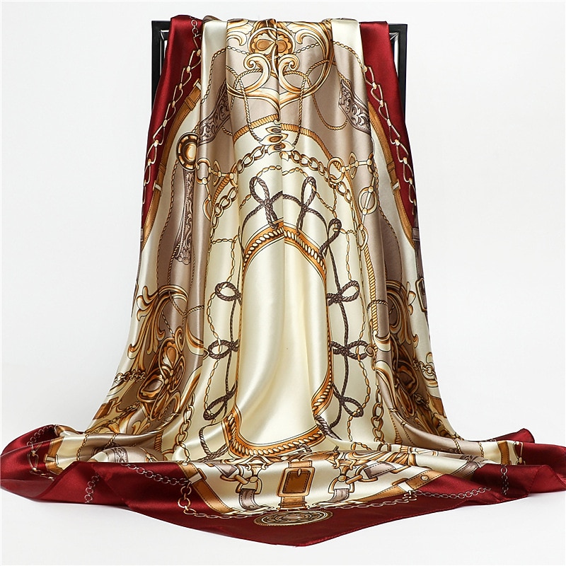 1pcs 90*90cm Fashion Chain Print Scarves Women Shawl Satin Hijab Female Bandana Square Ladies Foulard Wrap Pareo Headcloth4