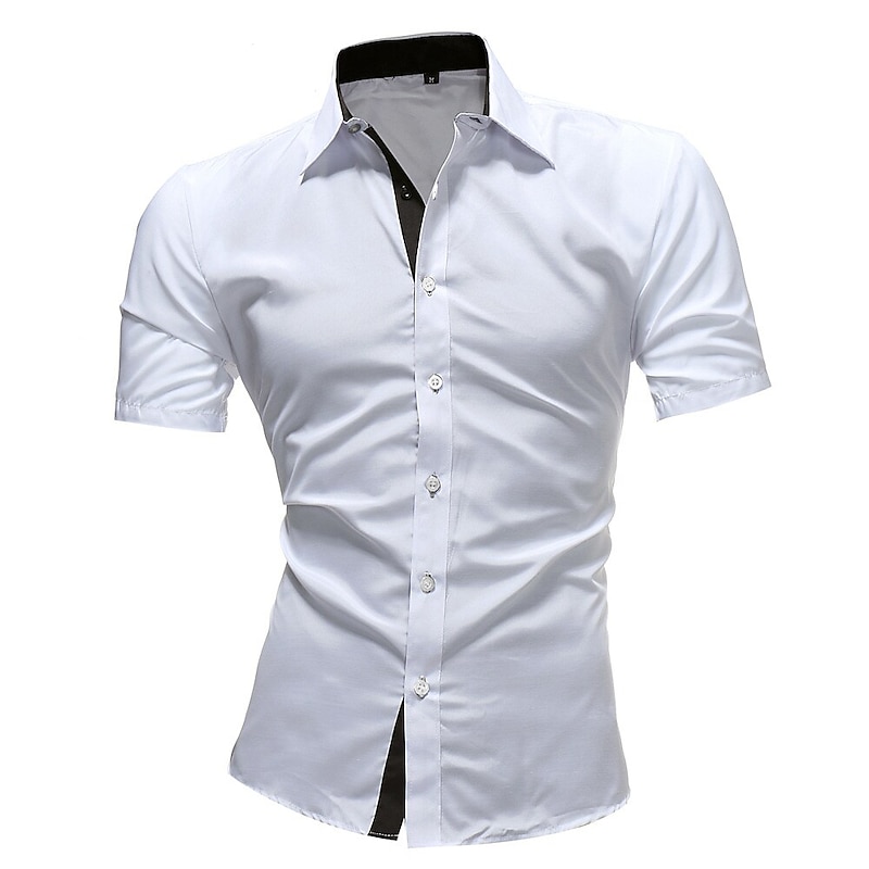 Men's Dress Shirt Collared Shirt Button Up Shirt Plain Wedding Work Navy Black Red White Blue Short Sleeve Collar Clothing Apparel2