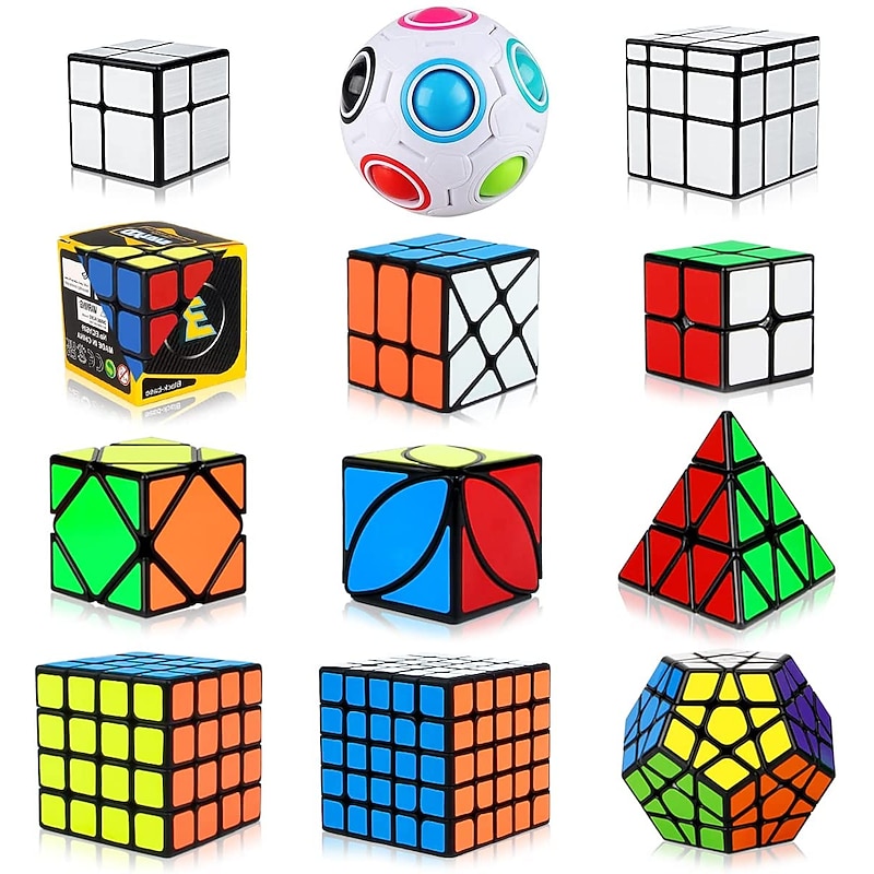 Speed Cube Set 12 pcs Magic Cube IQ Cube 2*2*2 3*3*3 4*4*4 Speedcubing Bundle Stress Reliever Puzzle Cube Professional Level SpeedToy Gift for Christmas Gifts