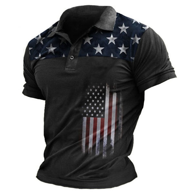 Men's American Flag Veterans Polo Shirts Golf Shirt Short Sleeve Polo Shirts Collared Shirts Casual Streetwear Vacation Wear Party Outfits Buttons 3D Print Black Blue Purple