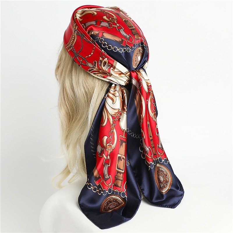 1pcs 90*90cm Fashion Chain Print Scarves Women Shawl Satin Hijab Female Bandana Square Ladies Foulard Wrap Pareo Headcloth3