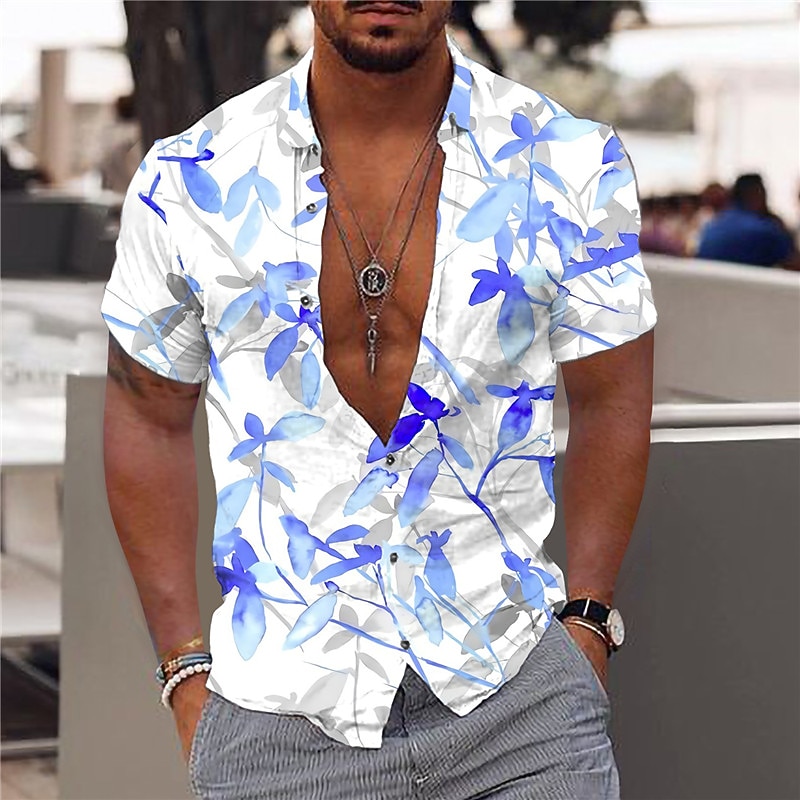 Men's Tropical Flowers Leaves Shirt Summer Hawaiian Shirt Aloha Shirt Short Sleeves Shirt Turndown Fashion Designer Casual Outdoor Street Casual White Yellow Pink 3D Print S M L