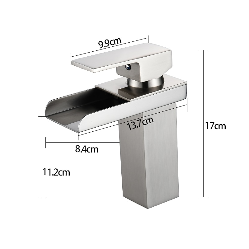 Bathroom Sink Mixer Faucet Waterfall, Modern Style Single Handle One Hole Chrome Centerset Washroom Basin Taps Brass Adjustable Cold Hot Water Hose3