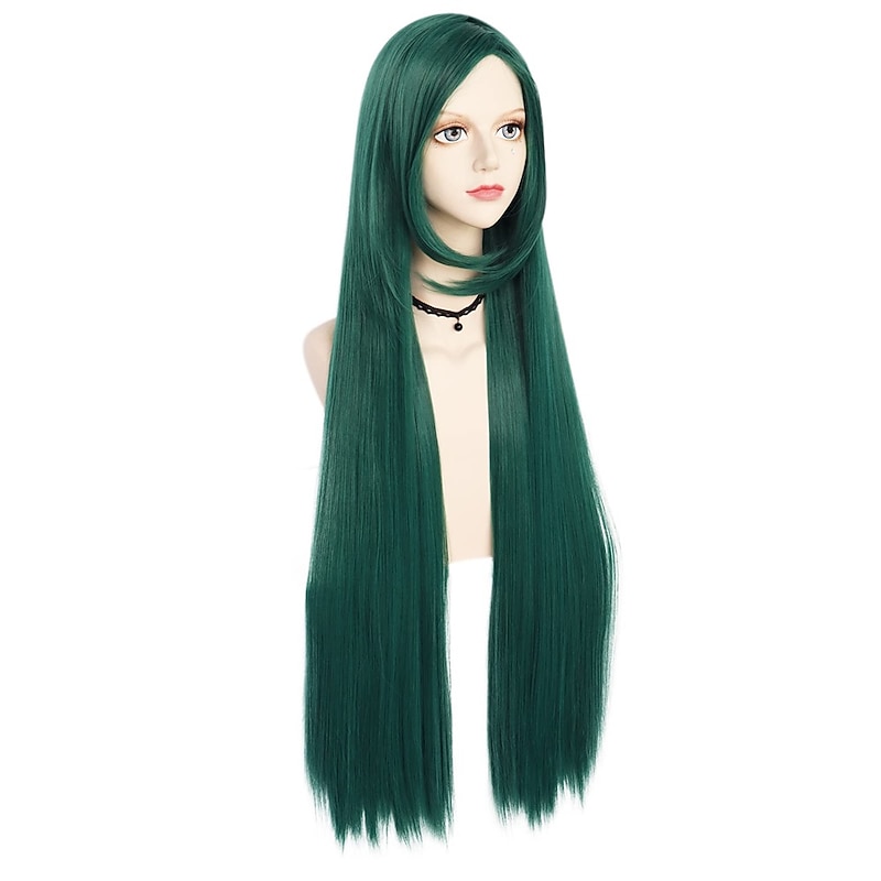 100cm Long Dark Green Wig with Bangs Straight Cosplay Wig for Women Girl Men Boys Synthetic Hair Wig Party Costume for Anime  Halloween Wig St.Patrick's Day Wigs3