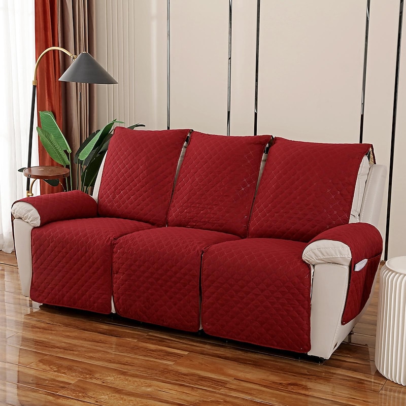 3 Seater Anti-Slip Recliner Covers fit Leather Recliner Sofa Water Resistant Anti-Scratch Couch Cover for Double Recliner Split Sofa Cover for Each Seat Furniture Protector with Elastic Straps3