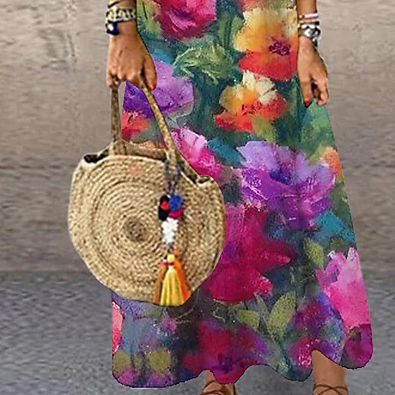 Women's Maxi Dress Sundress Shift Dress Summer Dress Casual Vacation Party Casual Regular Fit Floral Print Sleeveless Crew Neck Fuchsia Summer Spring3