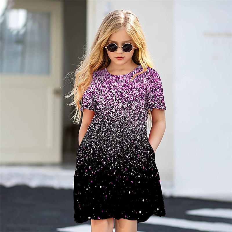 Girls' 3D Graphic Dress Short Sleeve 3D Print Summer Spring Vacation Daily Holiday Cute Casual Sweet Kids 3-12 Years A Line Dress Above Knee Regular Fit3