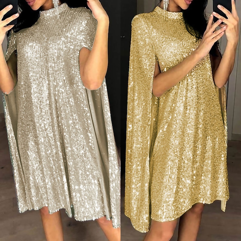 Elegant Roaring 20s 1920s Above Knee Flapper Dress Dress Cape Split Sleeve Wedding Guest Sequins Fancy Dress Women's New Year Valentine's Day Masquerade Wedding Wedding Guest Event / Party Adults'