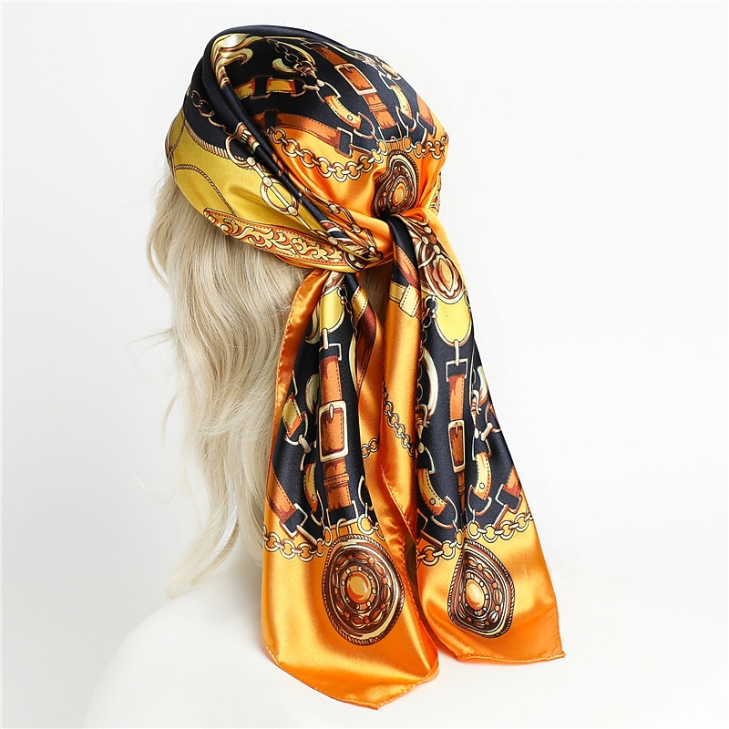 1pcs 90*90cm Fashion Chain Print Scarves Women Shawl Satin Hijab Female Bandana Square Ladies Foulard Wrap Pareo Headcloth2