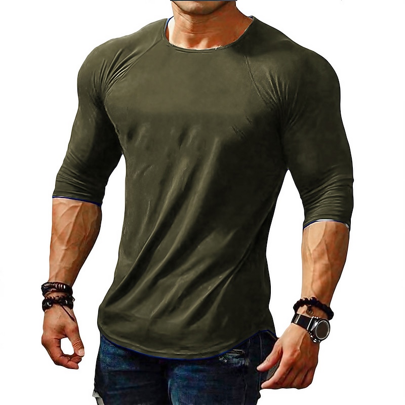 Men's T Shirt Tee Long Sleeve Shirt Long Sleeve Crew Neck Spring &  Fall Plain Muscle Big and Tall Casual Sports Gym Black White Army Green Top Tee for Men