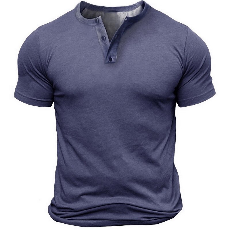 Men's Button T Shirt T Shirt Henley Shirt Tee Short Sleeve Henley Summer Solid Color Designer Basic Classic Button-Down Outdoor Daily Sports Black Army Green Blue Top Tee for Men2
