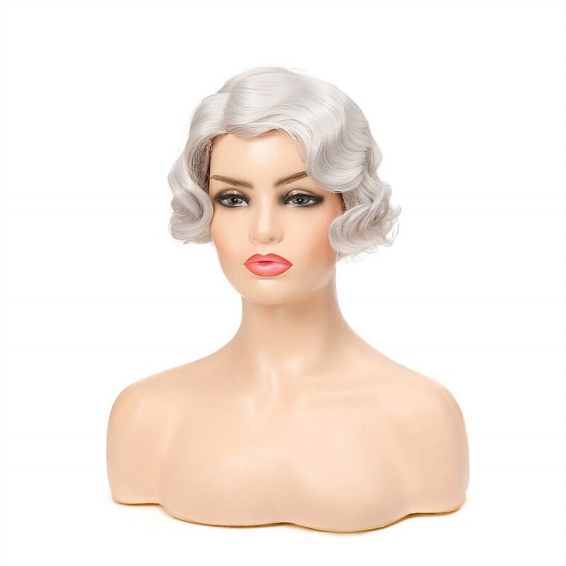 Baruisi Silver Short Curly 1920s Nuna Wig for Women Synthetic Cosplay Finger Wave Pixie Wig Halloween Wigs2