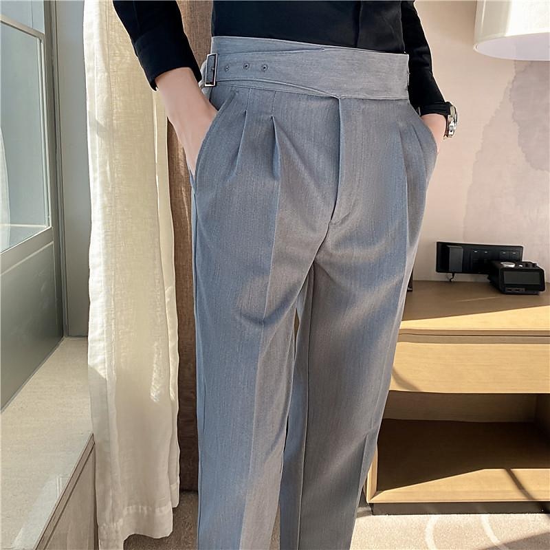 Men's Graduation Dress Pants Trousers Pleated Pants Suit Pants Pocket High Rise Solid Color Comfort Formal Business Daily Elegant Vintage Navy Black High Waist2