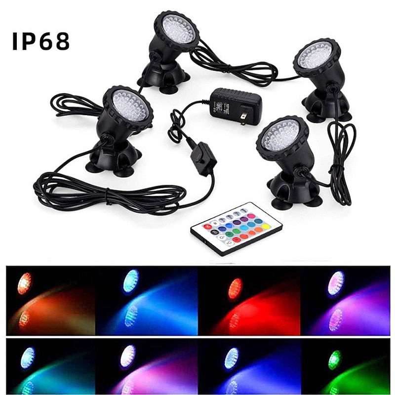 Pond Pool Lights 4/6/8 W Underwater Lights Waterproof Remote Controlled Decorative Color-changing 12V Suitable for Vases & Aquariums 36 LED Beads 1pc2