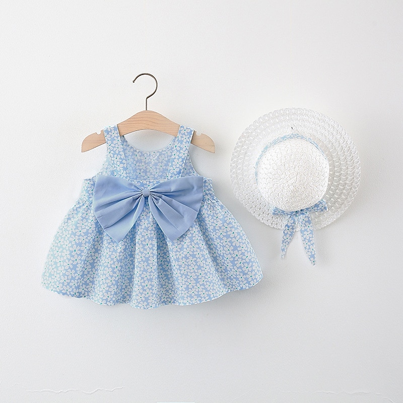 Kids Girls' Dress Flower Sleeveless Daily Vacation Vacation Cute Sweet Cotton Summer 2-8 Years Light Blue Purple Orange2