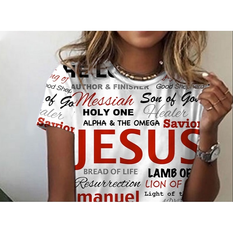 Women's T Shirt Basic Letter Easter Print Short Sleeve Regular Tops Round Neck Casual Weekend White3