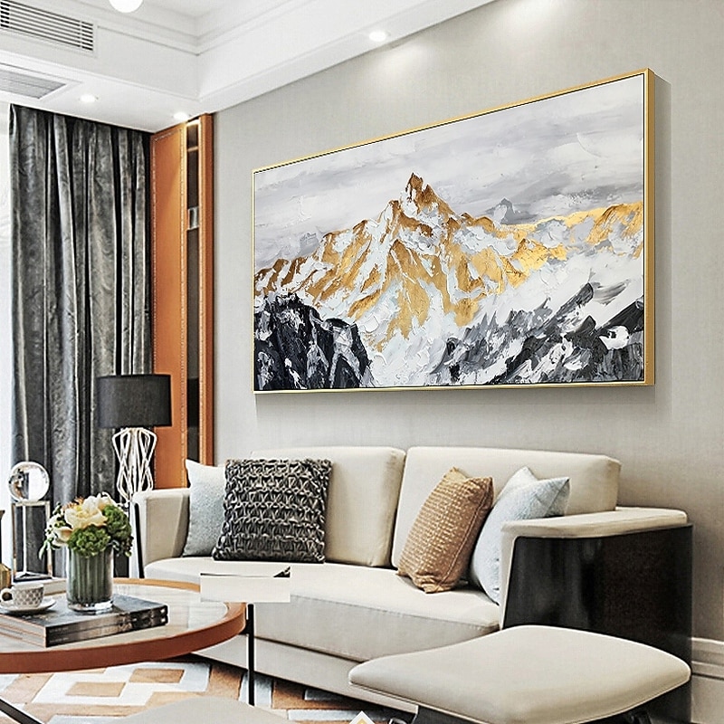 Handmade Hand Painted Oil Painting Wall Art  Large Size Contemporary Golden Mountains Home Decoration Decor Rolled Canvas No Frame Unstretched4
