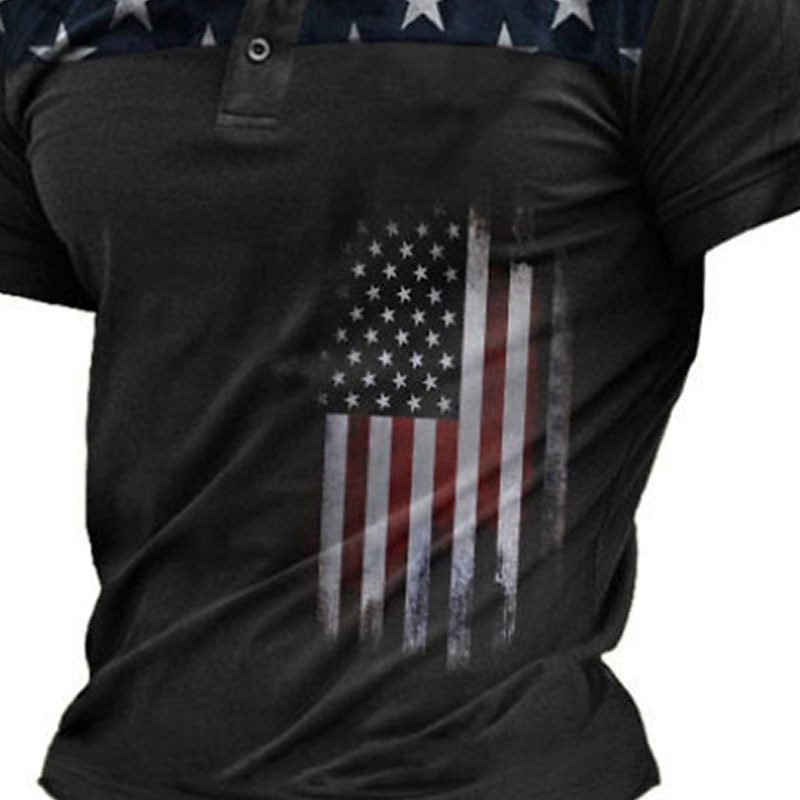 Men's American Flag Veterans Polo Shirts Golf Shirt Short Sleeve Polo Shirts Collared Shirts Casual Streetwear Vacation Wear Party Outfits Buttons 3D Print Black Blue Purple2