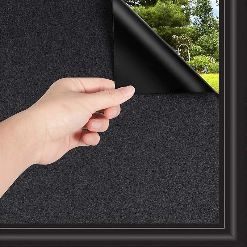 Glass Window Film Window Covering Black Film Static Privacy Decoration Self Adhesive for UV Blocking Heat Control Glass Window Stickers 100X45cm/39X18inches