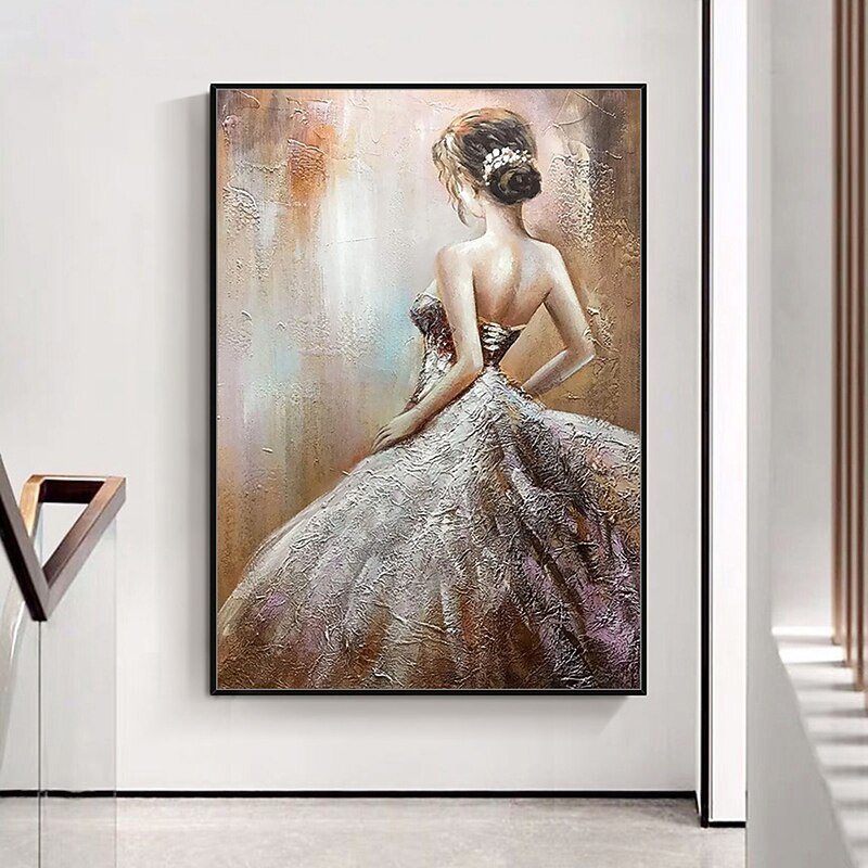 Mintura Handmade Figure Oil Painting On Canvas Wall Art Decoration Modern Abstract Girl Picture For Home Decor Rolled Frameless Unstretched Painting