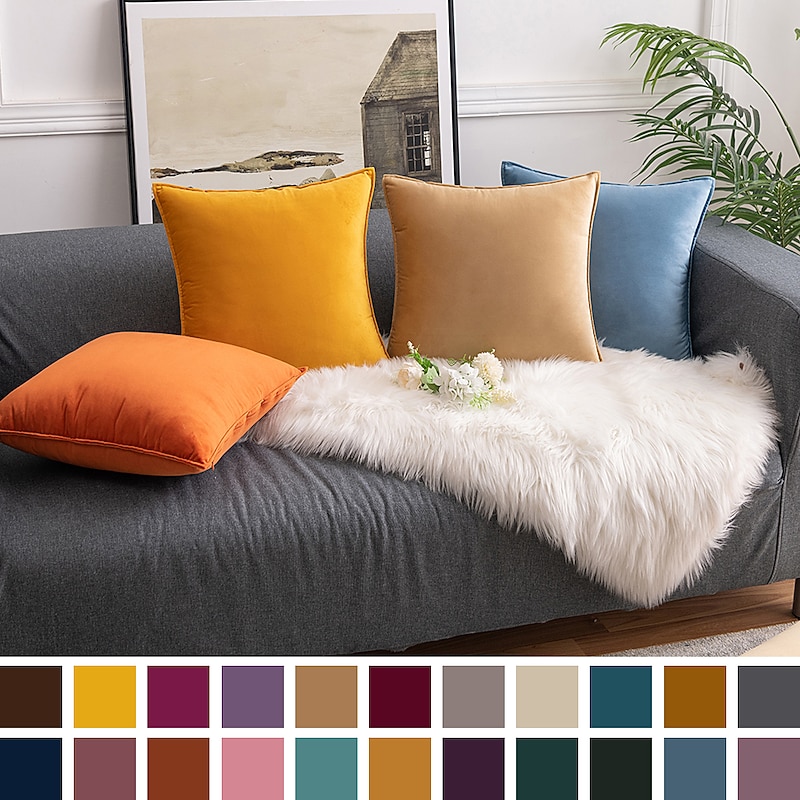Coolest Pillows Decorative Toss Pillows Throw Pillow Cover Velvet Farmhouse Pillow Case for Bedroom Livingroom Cushion Cover Pink Blue Sage Green Purple Yellow2