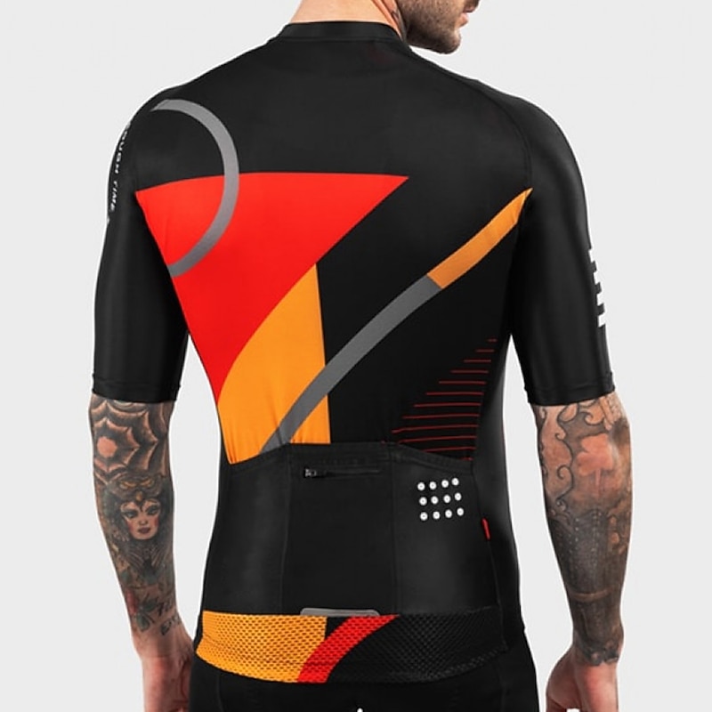 Men's Cycling Jersey Geometric Geometry Short Sleeve Bike Top with 3 Rear Pockets Mountain Bike MTB Road Bike Cycling Quick Dry Reflective Strips Back Pocket Moisture Wicking Sports Black Clothing2