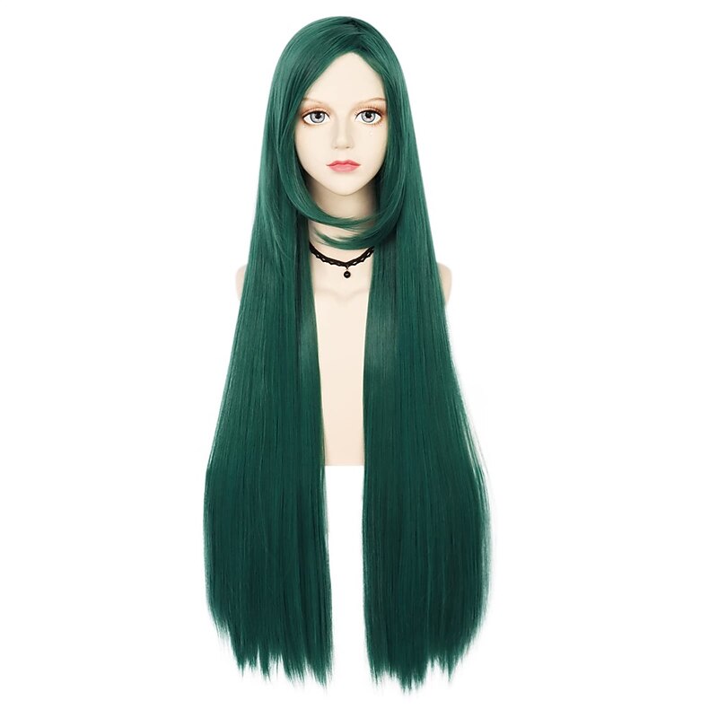 100cm Long Dark Green Wig with Bangs Straight Cosplay Wig for Women Girl Men Boys Synthetic Hair Wig Party Costume for Anime  Halloween Wig St.Patrick's Day Wigs2