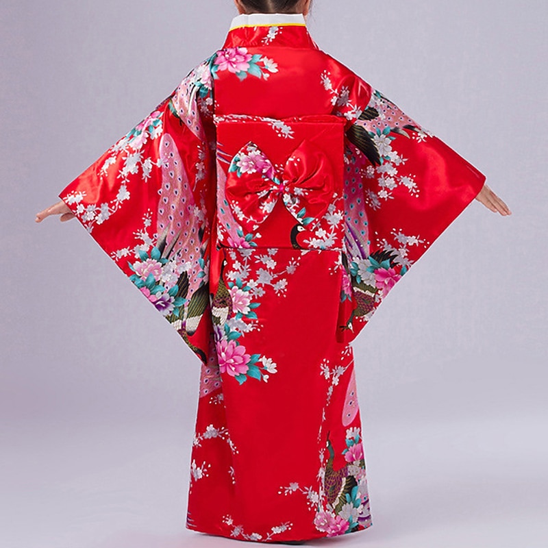 Girls' Yukata Robe Kimono Japanese Traditional Masquerade Kid's Kimono Coat Waist Belt Party3