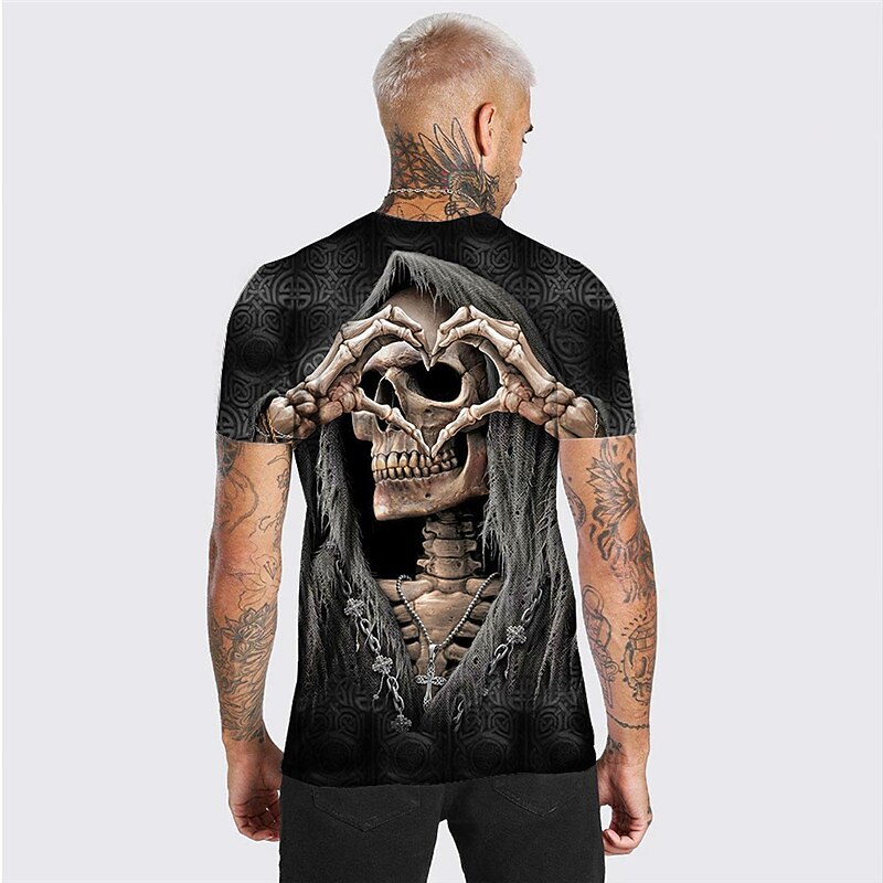 Men's Unisex Skull Grim Reaper Graphic Prints Skeleton T Shirt Short Sleeve T shirt 3D Print Crew Neck Shirt Sports Designer Casual Outdoor Street Daily Black Summer Clothing Apparel S M L XL XXL 3XL2