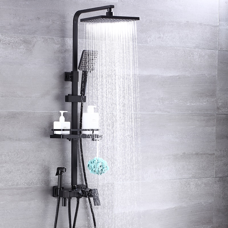 Shower System Faucet Set Wall Mounted, 9 inch Rainfall Shower Head Handshower Handheld Sprayer with Holder Electroplated / Painted Finishes Mount Inside Ceramic Valve Bath Shower3