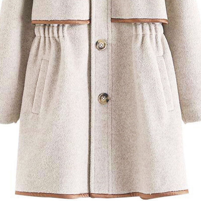 Kids Girls' Coat Long Sleeve Beige Plain Pocket Fall Winter Active Daily 3-13 Years4