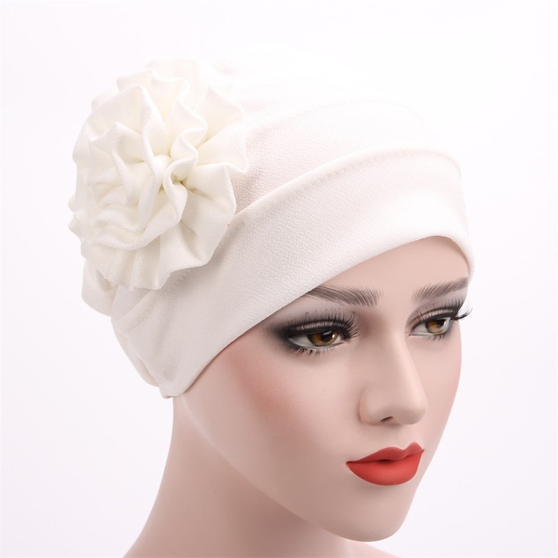 Women's Hats Spring Summer Plain Color Floral Beanie Hat Muslim Stretch Turban Hat Cap Hair Loss Headwear Hijab Cap4