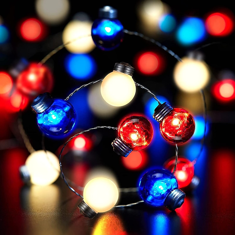 LED String Lights 4m/10Ft 40LED Decorations Red White Blue Fairy Light Battery Operated Copper Wire Patriotic Decorations3