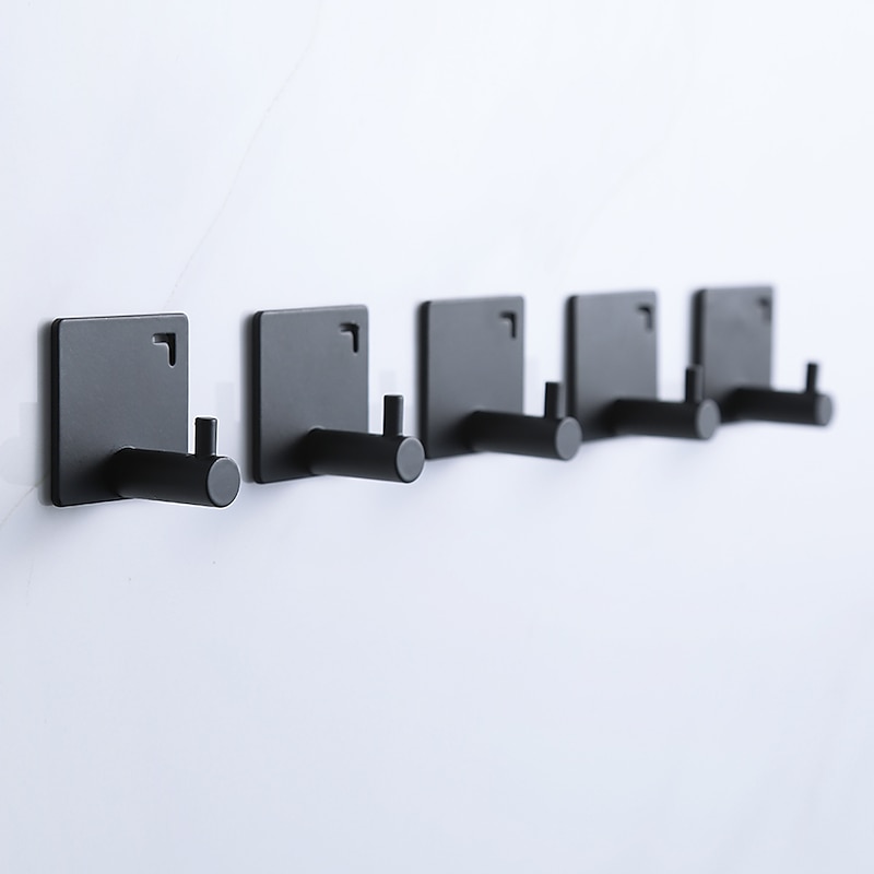 5PCS Wall Hooks for Coats,Stainless Steel Robe Hooks,Wall Mounted Coat Hooks For Bathroom,Bedroom,Kitchen(Black)