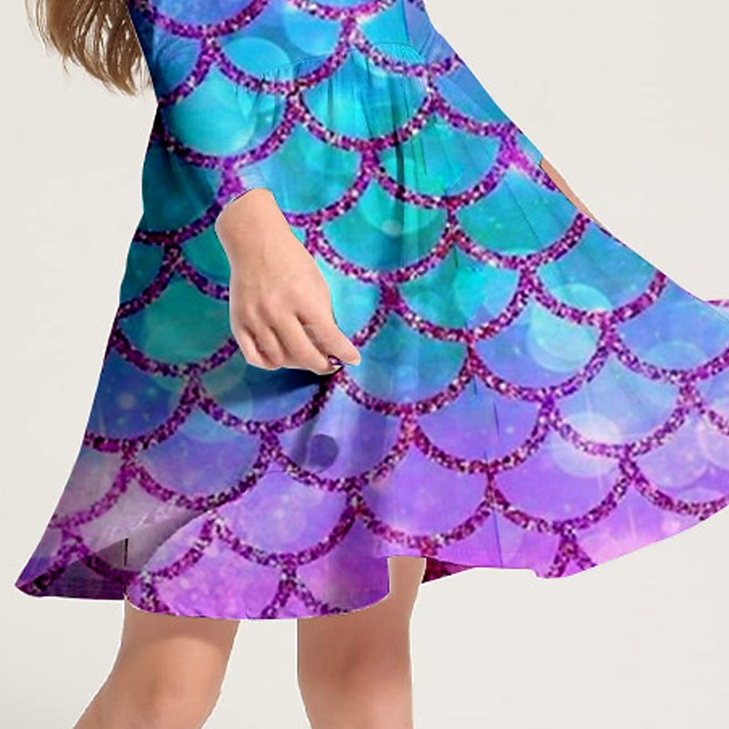 Girls' 3D Mermaid Dress Long Sleeve 3D Print Spring Fall Daily Holiday Vacation Cute Casual Sweet Kids 3-10 Years Swing Dress A Line Dress Above Knee Polyester Regular Fit4