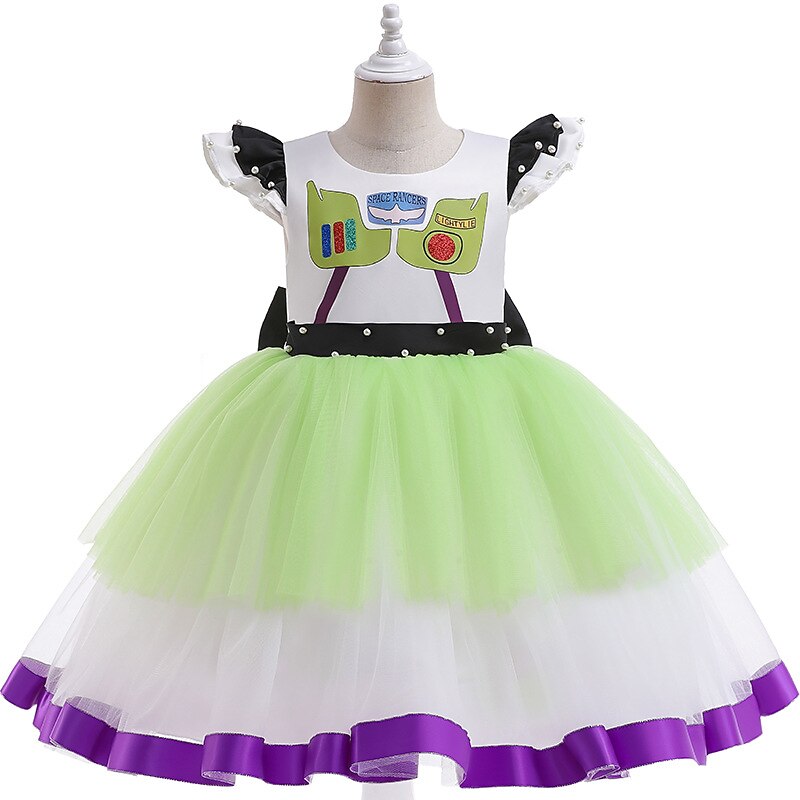 Toy Story Lightyear Buzz Lightyear Cosplay Costume Flower Girl Dress Vacation Dress Girls' Movie Cosplay Cute Party White Dress Halloween Children's Day Polyester / Cotton World Book Day Costumes3
