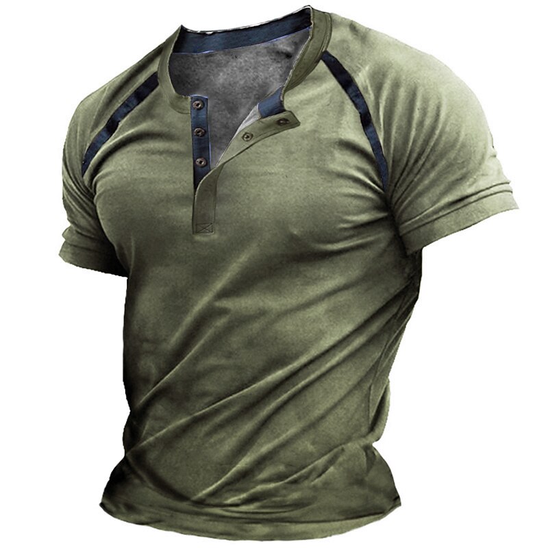Men's Button T Shirt T Shirt Henley Shirt Raglan T Shirt Short Sleeve Henley Summer Color Block Fashion Basic Classic Print Button-Down Street Casual Daily Red Blue Purple Top Tee for Men2