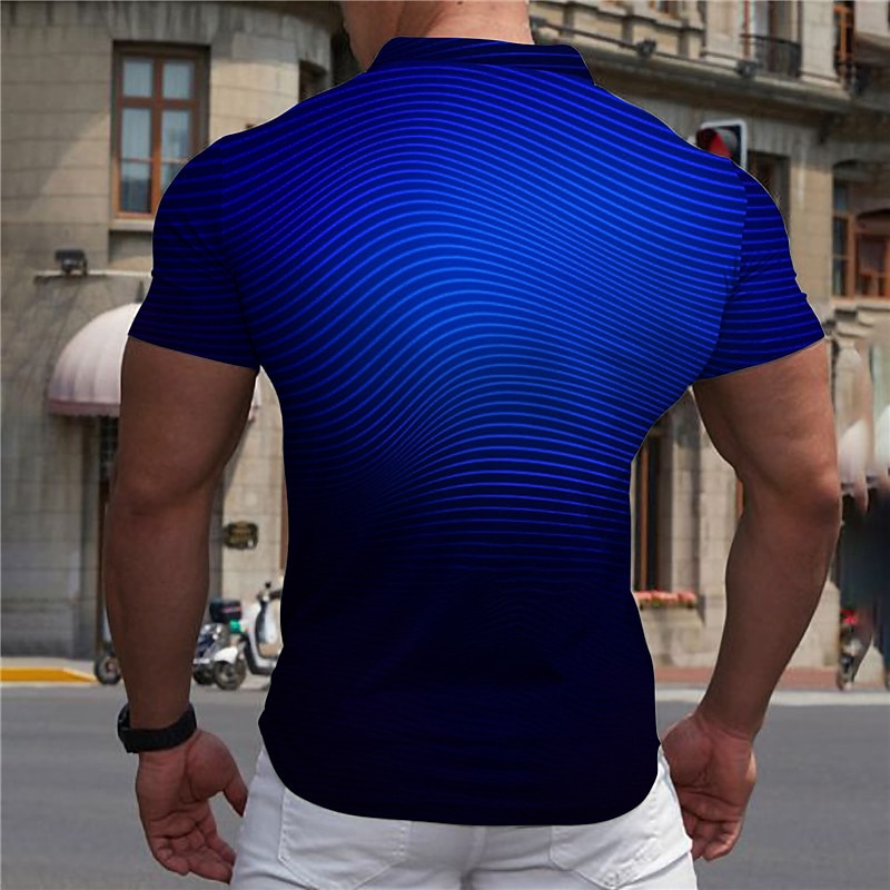 Men's Striped Zip Polo Shirts Golf Shirt Short Sleeve Polo Shirts Collared Shirts Business Casual Vacation Wear Formal Wear Festival Wear 3D Print Quarter Zip Polo Red Blue Purple2