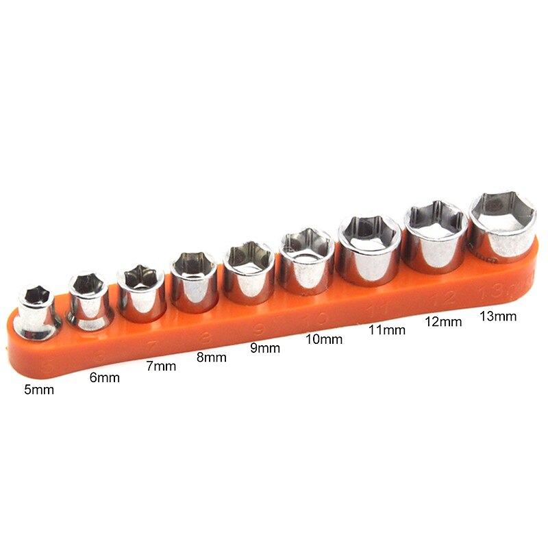 9pc Universal Socket Set 1/4 Inch 6.35mm Square Drive Hex Socket Adapter Metric 5-13mm Sleeve Conversion Auto Repair Tool Nut Driver4