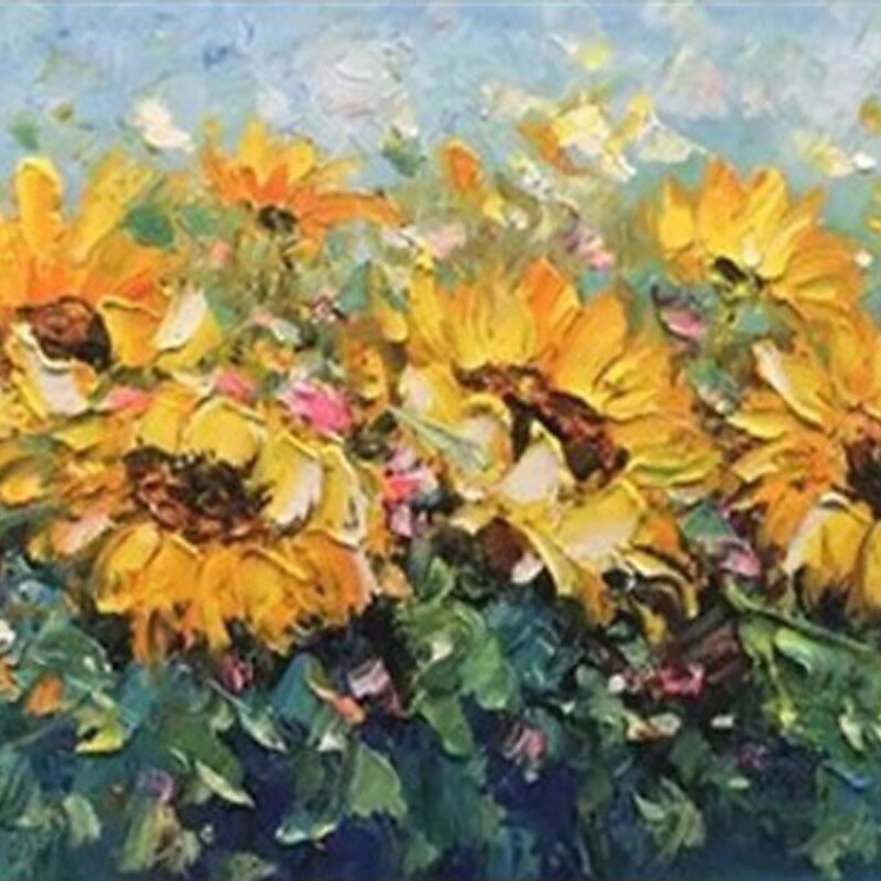 Handmade Oil Painting Canvas Wall Art Decoration Abstract Plant Floral Painting Blooming Sunflower for Home Decor Rolled Frameless Unstretched Painting4