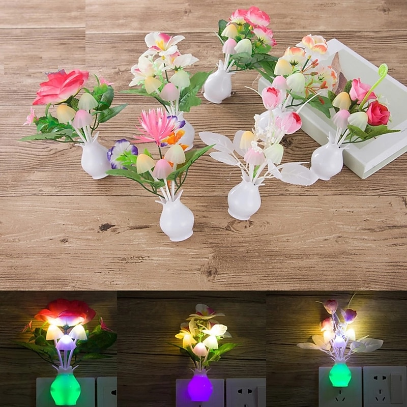 Plug in LED Night Light Auto Dusk to Dawn Sensor Energy Saving Lamp Dream Nightlight Valentines Rose Flower Mushroom Night Lights for Bedroom Bathroom Living Room Kitchen Hallway4