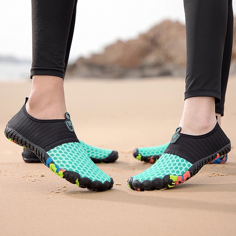 Green and Black Men's Barefoot Water Shoes with Slip-On Design and Colorful Soles for Beach and Water Activities4