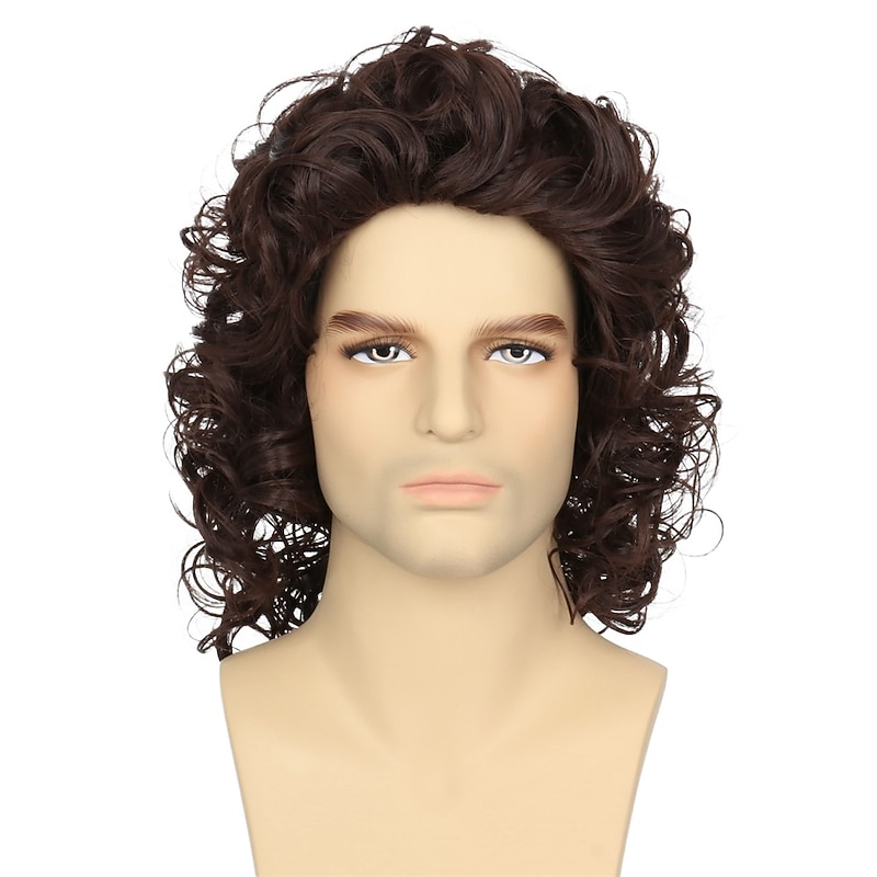 Hair Men Short Curly Brown Wig Mullet Wigs For Men 80'ss Wig Cosplay Halloween Wigs2