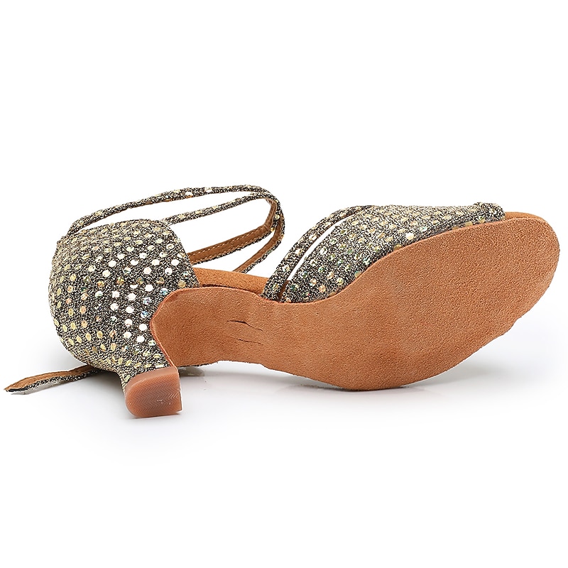 Women's Latin Shoes Dance Shoes Indoor Professional ChaCha Glitter Crystal Sequined Jeweled Softer Insole High Heel Round Toe Buckle Adults' Dark Brown / Sparkling Glitter / Satin 12