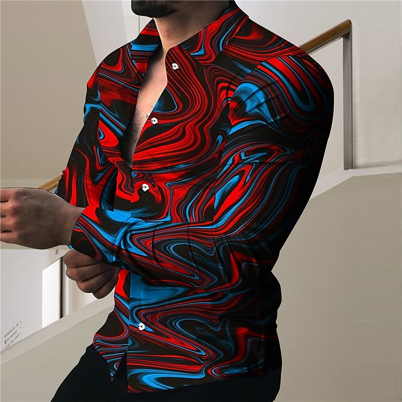 Men's Gradient Geometric Pattern Shirt Button Up Shirt Long Sleeve Fashion Designer Casual Outdoor Holiday Summer Spring Turndown Print Button-Down Red Blue Light Purple Purple Dark Gray