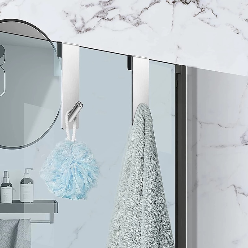 Bathroom Shower Door Hook Over Glass Door Shower Towel Rack Stainless Steel Drilling Free Towel Holder Hanger3