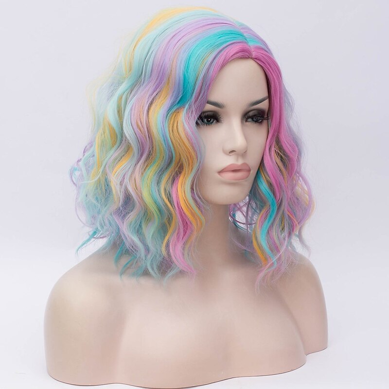 16 Rainbow Wigs for Kids Girls Short Curly Bob Wavy Women Wig Body Wave  Cosplay Daily Party Wigs Unicorn Wigs Halloween Wigs3