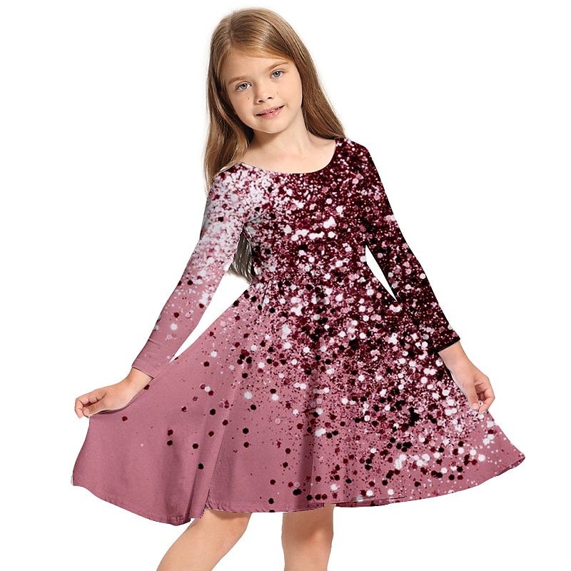 Girls' 3D Graphic Dress Long Sleeve 3D Print Spring Fall Vacation Daily Holiday Cute Casual Sweet Kids 3-10 Years Swing Dress A Line Dress Above Knee Regular Fit2